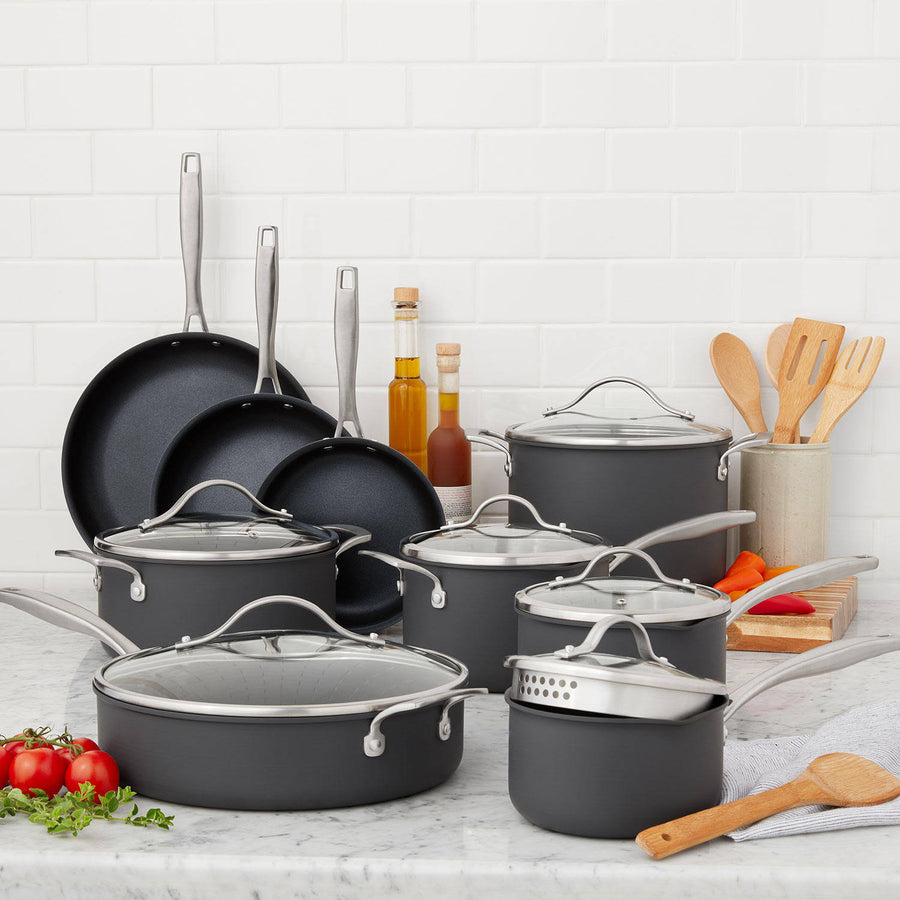 15 - Piece Hard Anodized Aluminum Cookware Set for Home Kitchen & Office