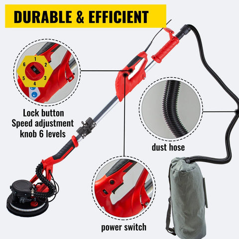 Sander 850W, Electric Drywall Sander, Electric Sander, with LED Strip Light and Vacuum Bag, Variable Speed 800 - 1750 RPM, Foldable Sheetrock