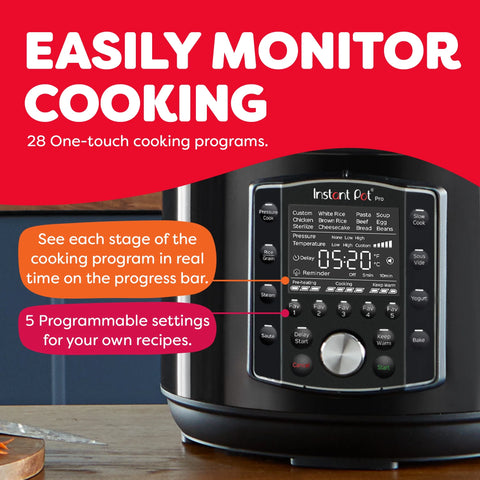 Instant Pot Pro 8 - Quart Electric Pressure Cooker, 10 - in - 1 Slow Cooker, Rice/Grain Cooker, Steamer, Saut, Sous Vide, Yogurt Maker, Sterilizer