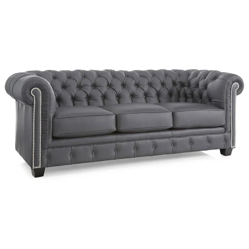 Hancock Tufted Top Grain Italian Leather Chesterfield Sofa - Dimensions: 31" H x 86" W x 40" D
