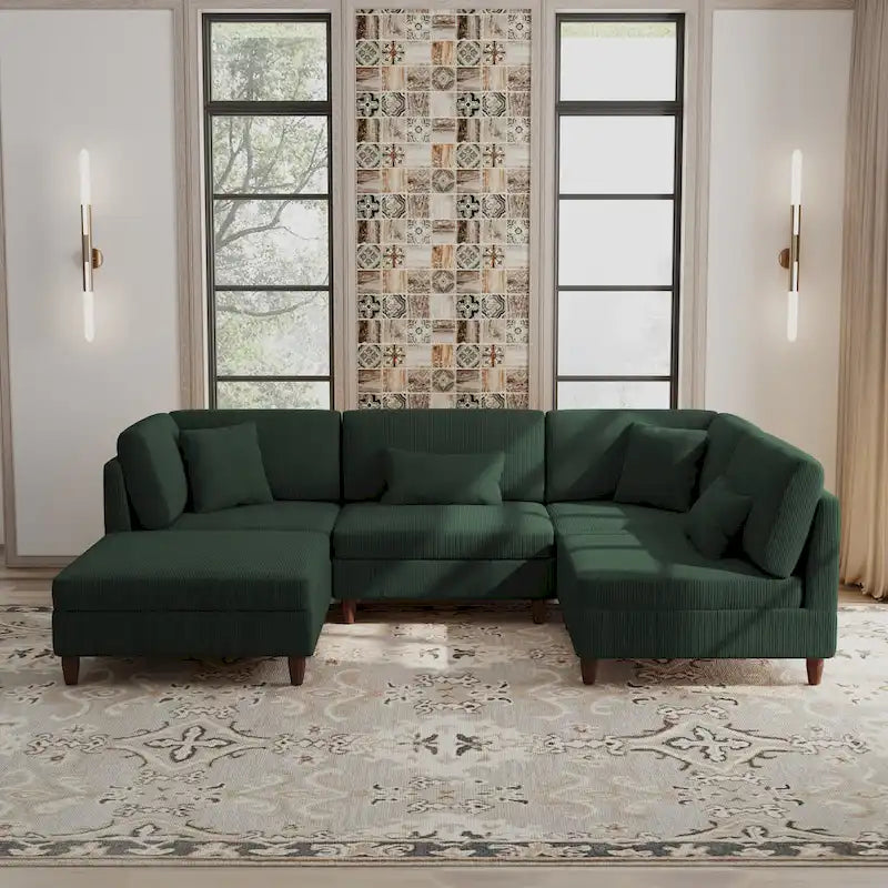 5 - Piece Corduroy Modular Sectional Sofa with Ottoman for Living Room, Bedroom & Office