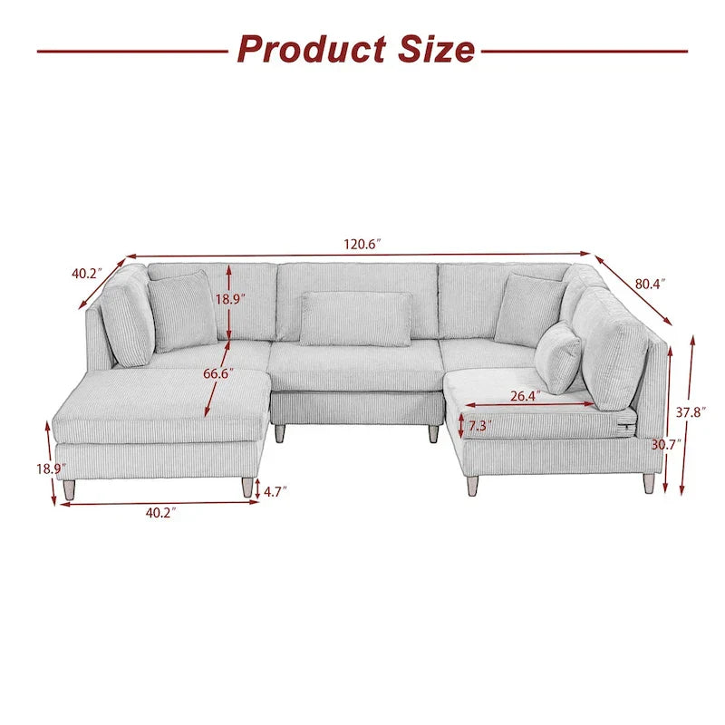 5-Piece Corduroy Modular Sectional Sofa with Ottoman