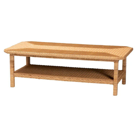Minahasa Bohemian Braided Rattan Coffee Table in Light Honey for Home Kitchen & Office