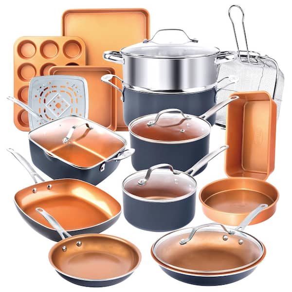 20 - Piece Aluminum Ti - Ceramic Nonstick Cookware and Bakeware Set in Graphite for Home Kitchen & Office
