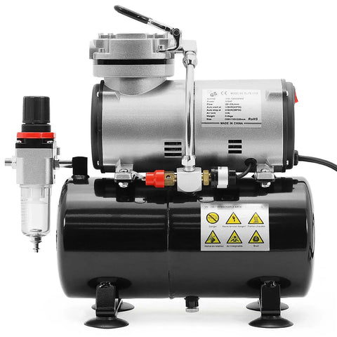 Pointzero 1/5 HP Airbrush Compressor with Air Tank, Regulator, Gauge and Water Trap - Quiet Portable Pump for DIY, Workshop & Jobsite Projects