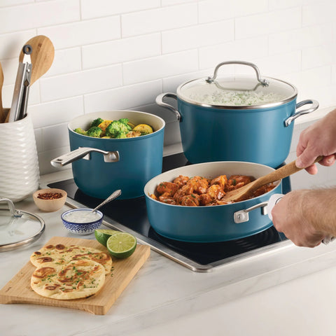 Kitchenaid Hard - Anodized 10 Pcs Ceramic Induction Cookware Set, Dishwasher Safe and Oven Safe to 500F, Agave Blue for Home Kitchen & Office